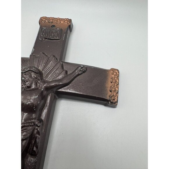 Metal Crucifix Brown with copper coloured floral hightlights Fair Vintage VTG - Picture 5 of 7